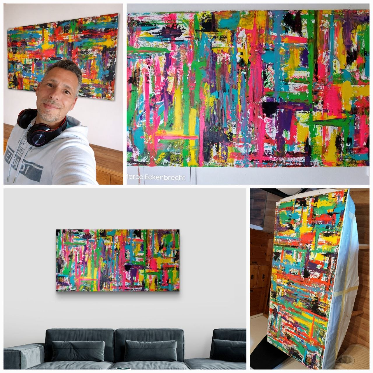 Neon Symphony – Original Acryl-Leinwandbild (140x70 cm)